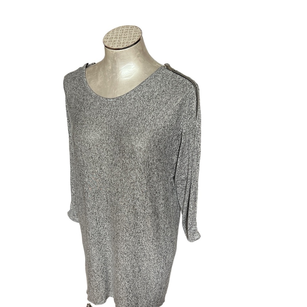 Cha Cha Vente Grey Heathered Knit Zipper Shoulder Tunic Sweater Dress Medium